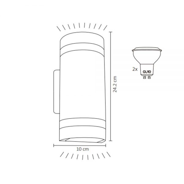 LUMINARIA DE PARED DOBLE ARO EXT. GU10 ADE-006 - Imagen 4