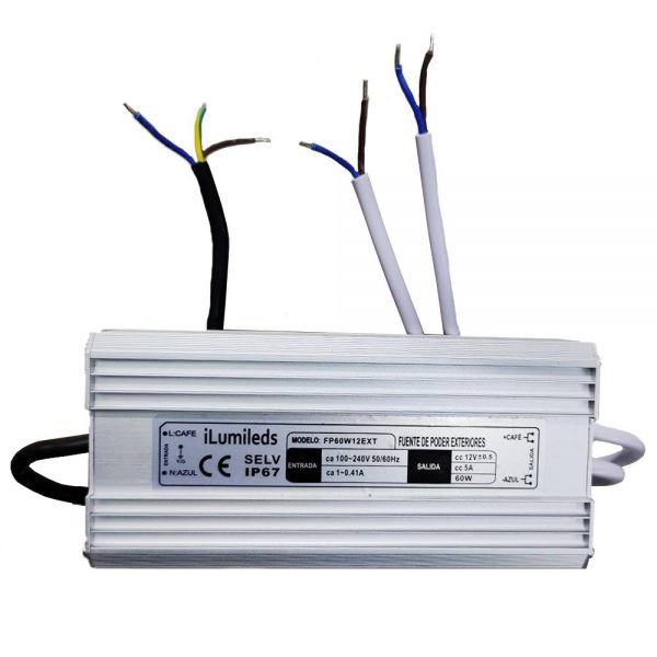 TRANSFORMADOR FUENTE DE PODER 100-240VCA A 12VCC FP60W12EXT - Imagen 2