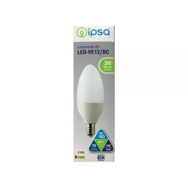 FOCO TIPO VELA LUZ CALIDA E12 4W 100-240V LED-VE12/BC - Imagen 2