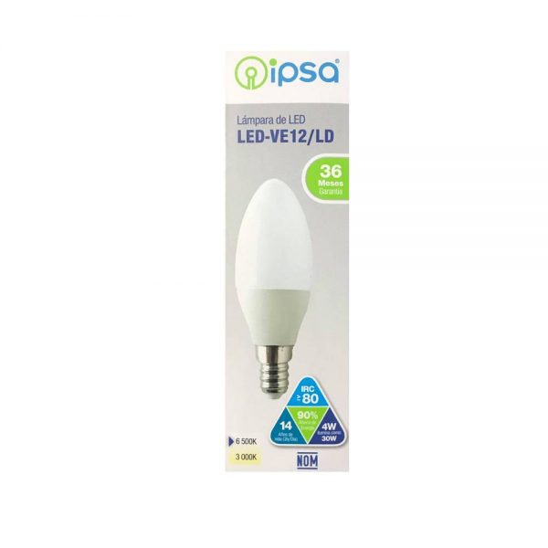 FOCO TIPO VELA LUZ BLANCA E12 4W 100-240V LED-VE12/LD - Imagen 2