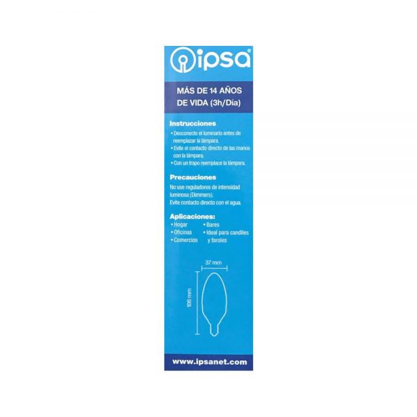 FOCO TIPO VELA LUZ BLANCA E12 4W 100-240V LED-VE12/LD - Imagen 3