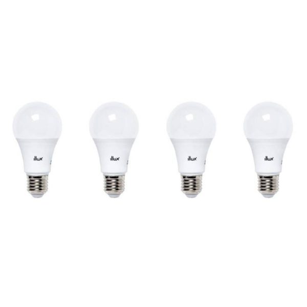KIT 4 FOCOS LED 9.5W LUZ BLANCA E26 ILLUX FL-10A19.KIT65