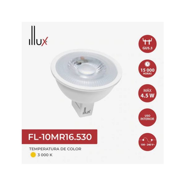 FOCO MR16 GU5.3 LUZ AMARILLA 4.5W 120-240V FL-10MR16.530 - Imagen 2