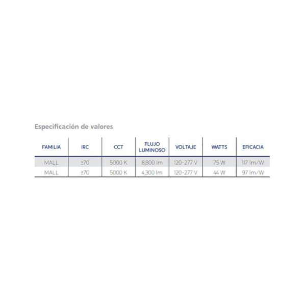 LUMINARIA INTERIOR DE USO COMERCIAL MALL 44W 120V – 277V 4000K Y 5000K IP40 - Imagen 4