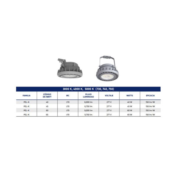 LUMINARIA LED DE ALTO MONTAJE PEL-K 30W Y 200W IP65 IK08 120V - 277V 5000K - Imagen 4