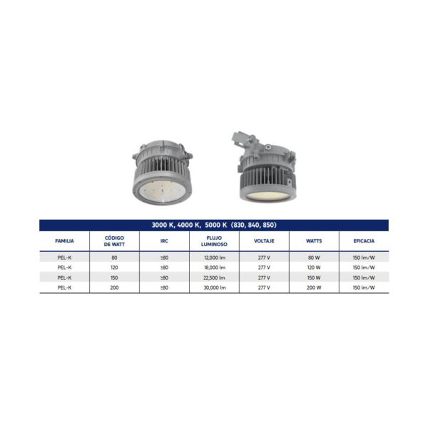 LUMINARIA LED DE ALTO MONTAJE PEL-K 30W Y 200W IP65 IK08 120V - 277V 5000K - Imagen 5