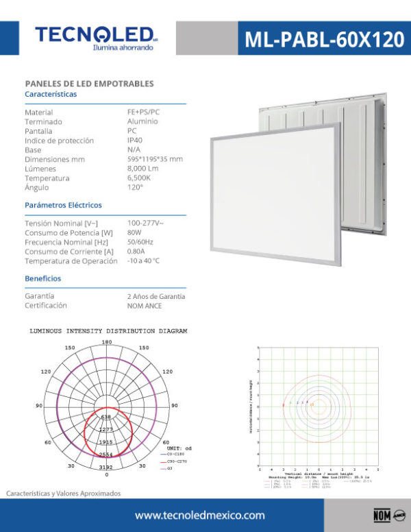 PANEL LED TECNOLED 80W LUZ BLANCA 6500K ML-PABL-60X120 - Imagen 4