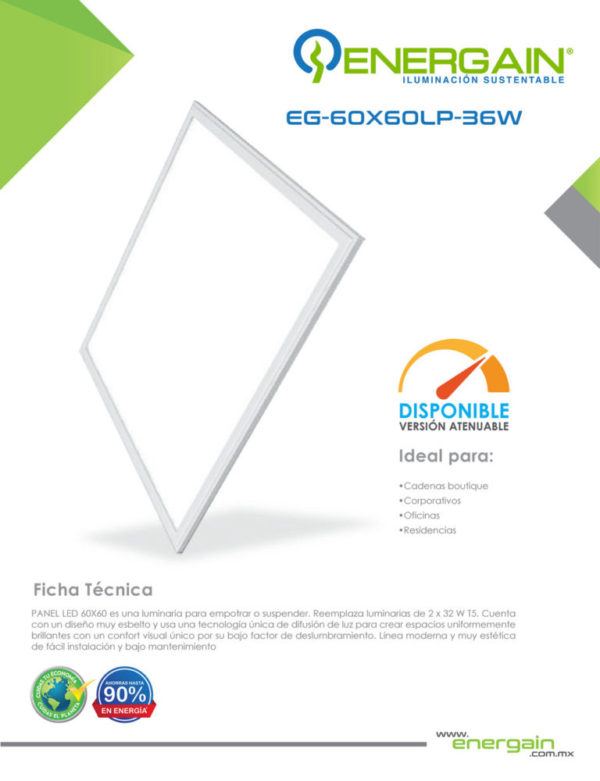 PANEL DE LED LUZ BLANCA 36W 60X60CM 100-240V EG-60X60LP-36W - Imagen 4