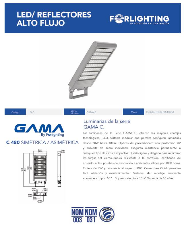 REFLECTOR ALTO FLUJO GAMA C 480W 3000K, 4000K Y 5000K 120-277V Y 277-480V - Imagen 2