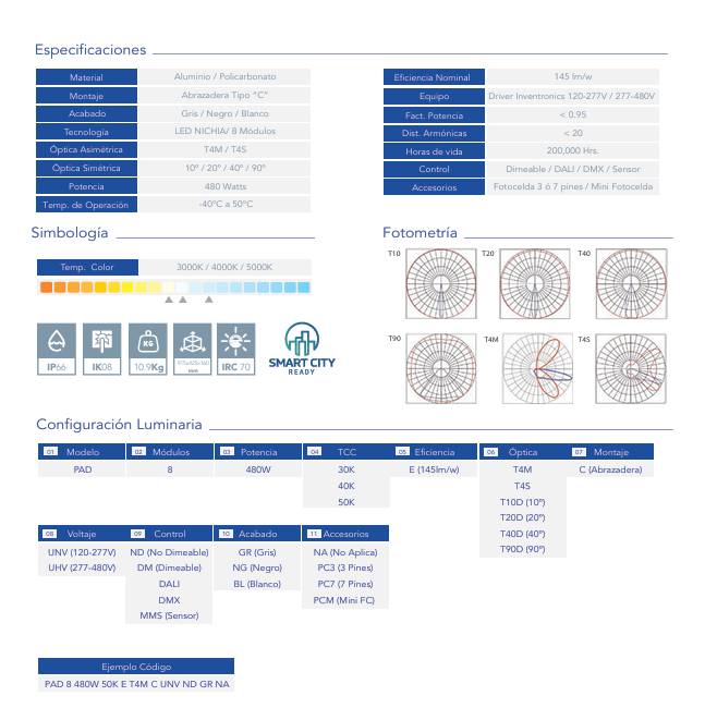 REFLECTOR ALTO FLUJO GAMA C 480W 3000K, 4000K Y 5000K 120-277V Y 277-480V - Imagen 3