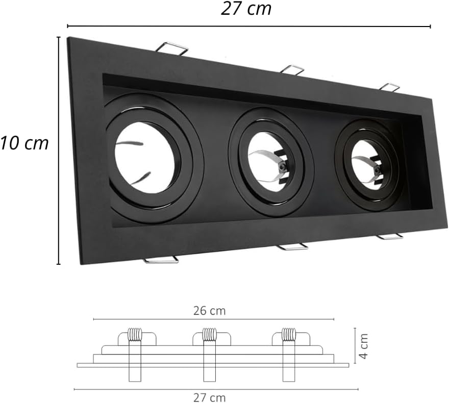 SPOT EMPOTRABLE DIRIGIBLE ADE-110 TRIPLE NEGRO BASE GU10 - Imagen 2