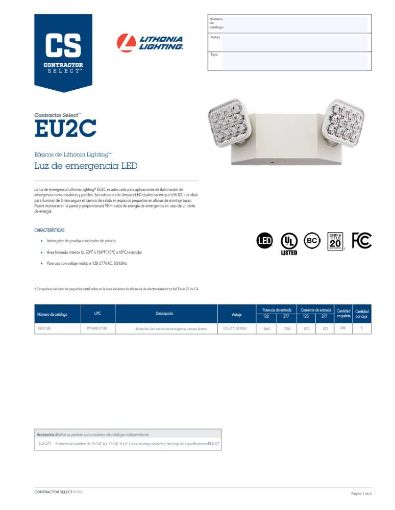 EU2C M6 LED LUZ DE EMERGENCIA LITHONIA LIGHTING - Imagen 2